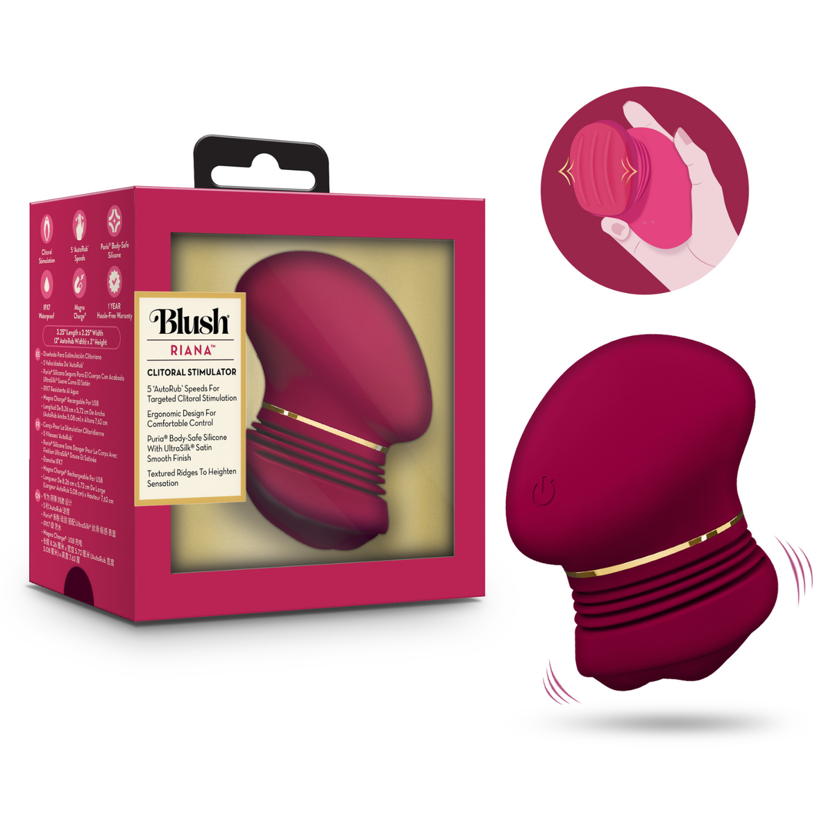 Blush - Riana Silicone Clitoral Stimulator AutoRub Technology Mulberry Wine