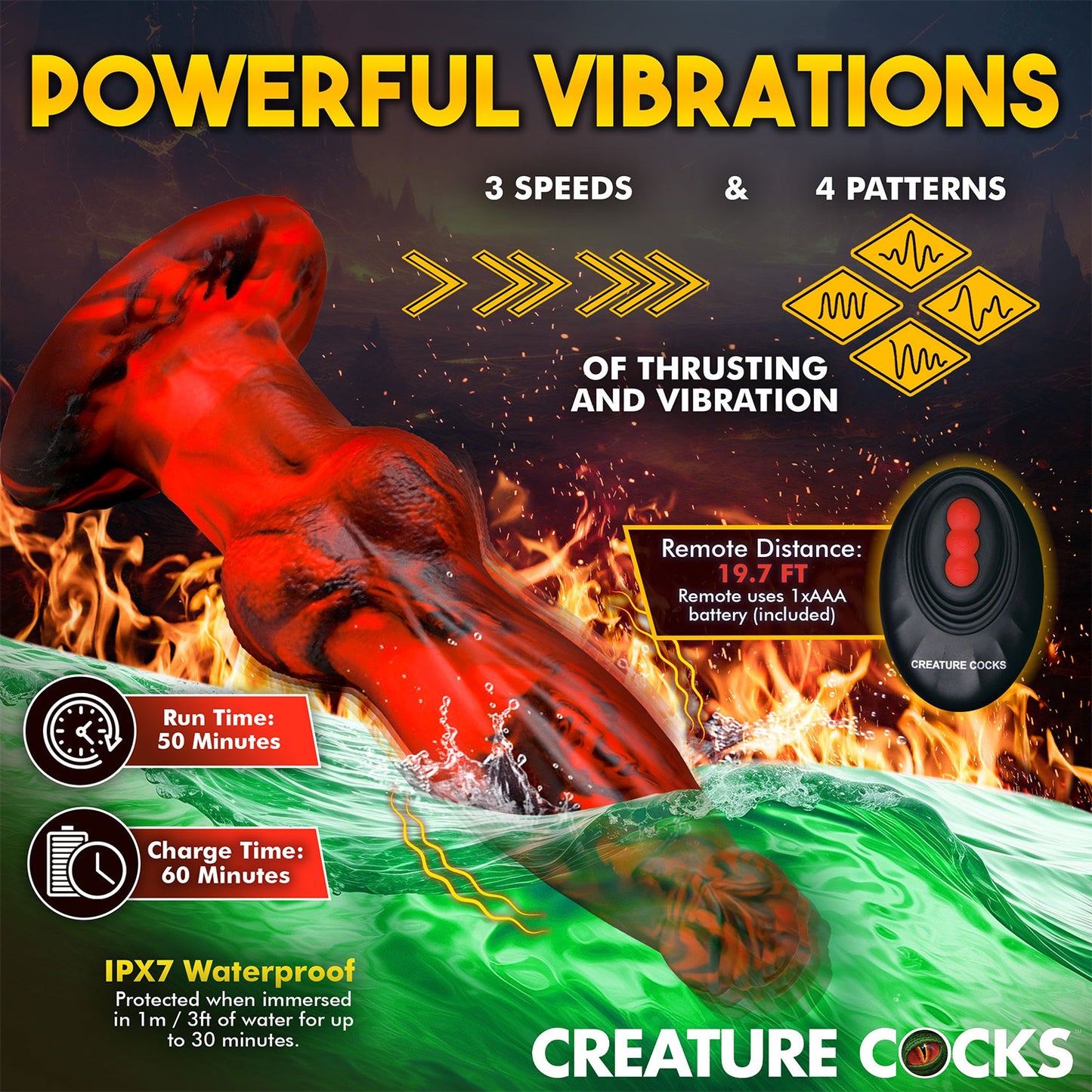 Creature Cocks - Hell-Wolf Thrusting and Vibrating 8.7-inch Rechargeable Silicone Dildo with Remote Control