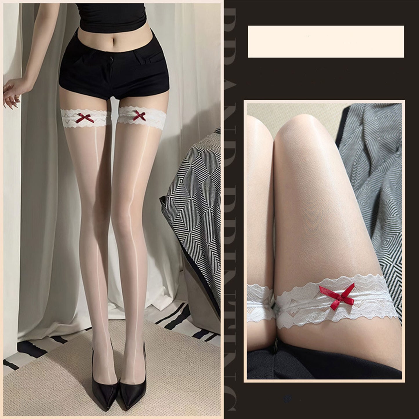 Fee Et Moi - Aurora Silky Stockings with Bow Detail White