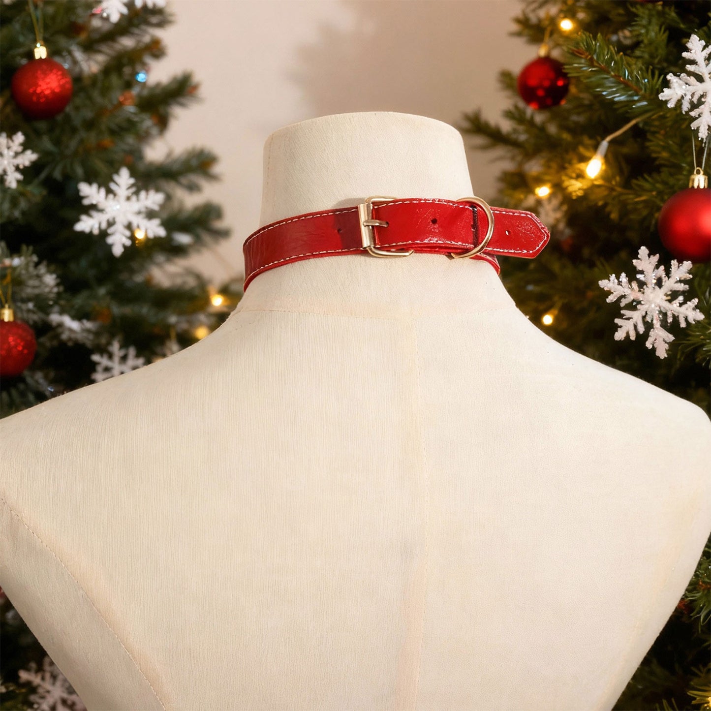 Fee Et Moi - Holiday Charm Red Collar & Gold Chain Leash Set