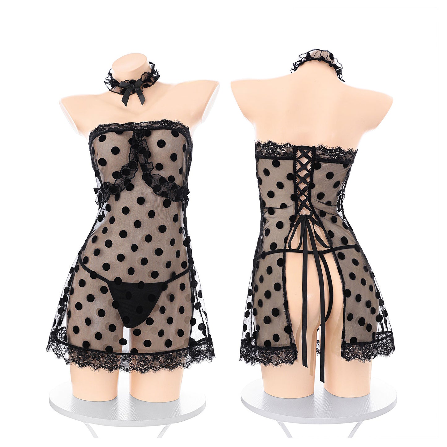 Fee Et Moi - Polka Dot Tube Dress Black One Size
