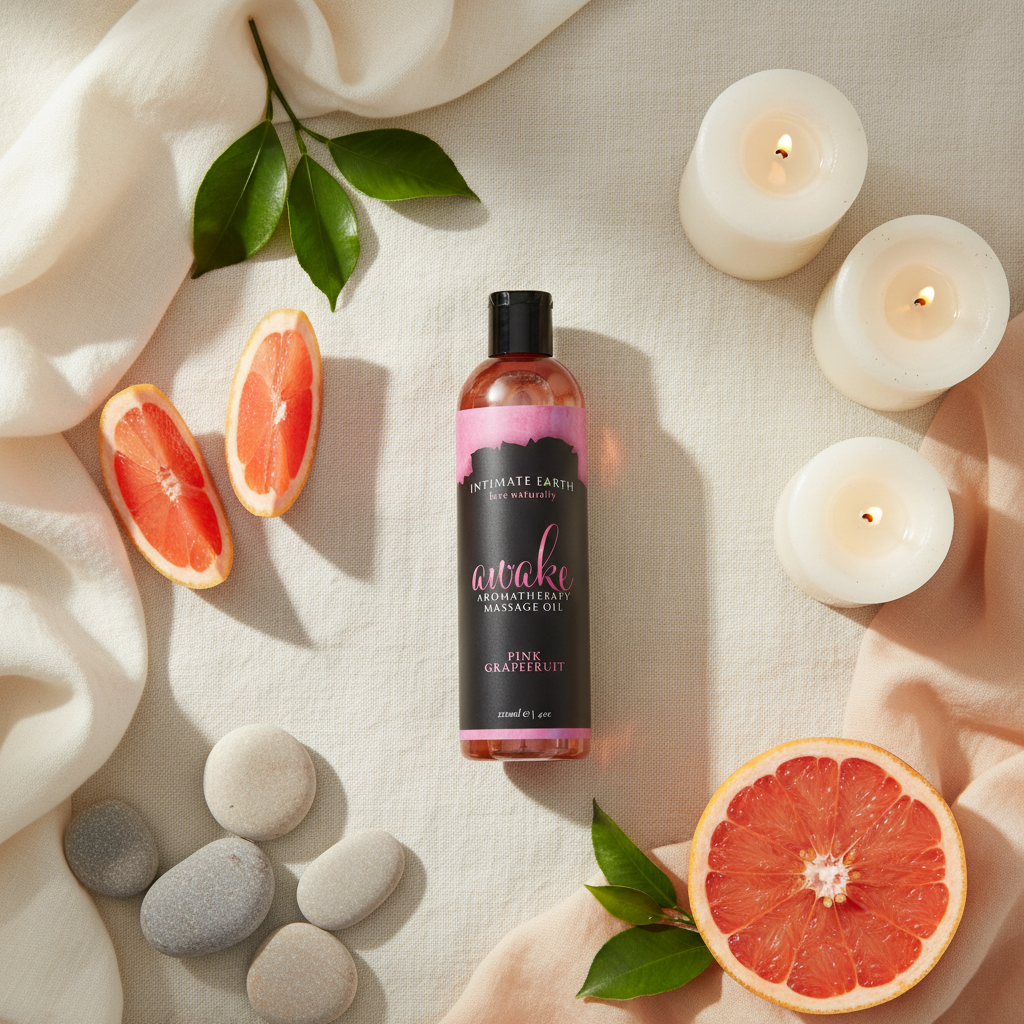 Product flatlay with grapefruit styling