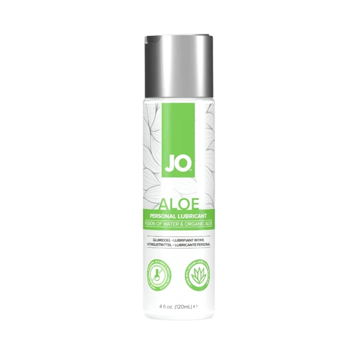 JO Aloe personal lubricant bottle on a white background