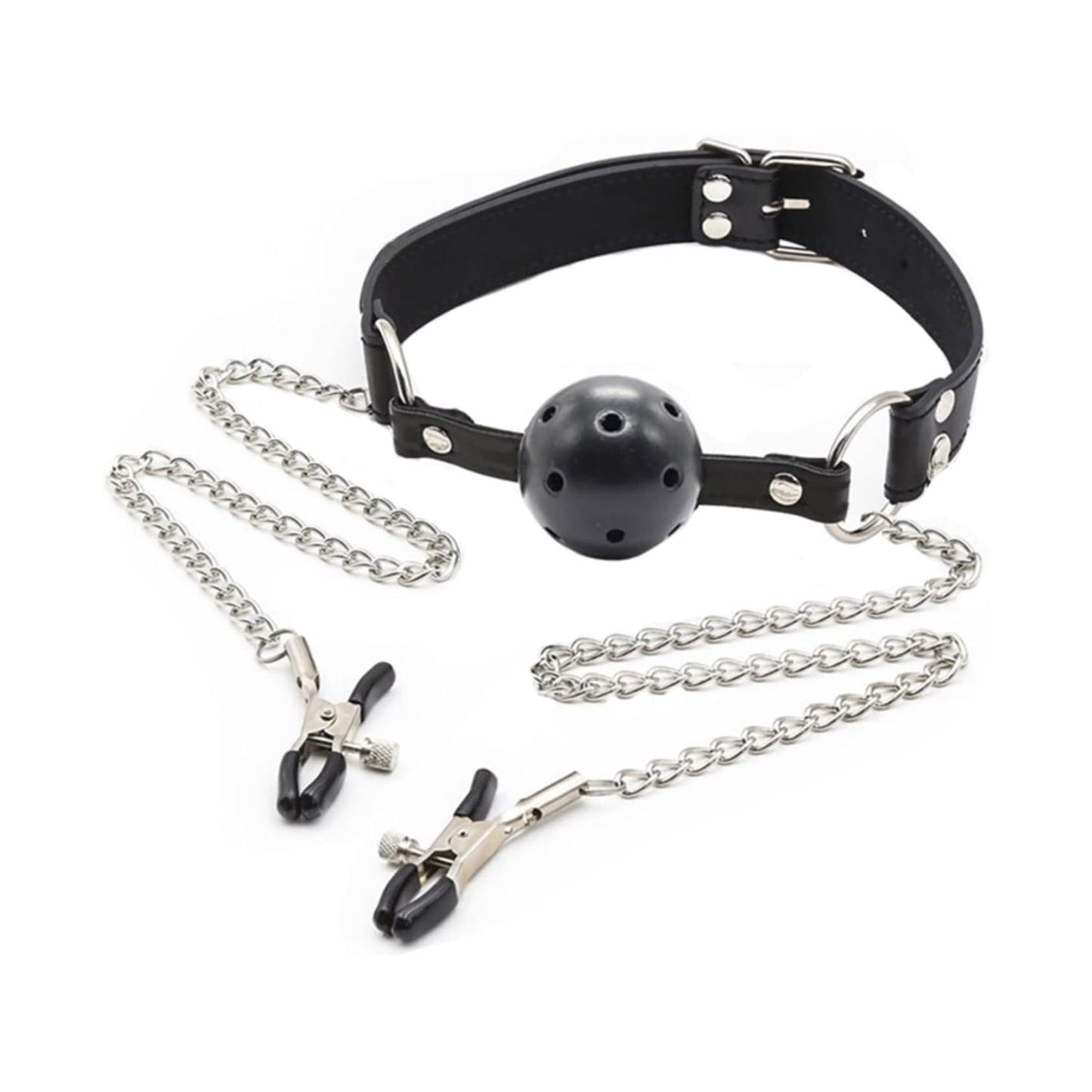 The Horny Company - Black Dragon Bondage Ball Gag with Nipple Clamps