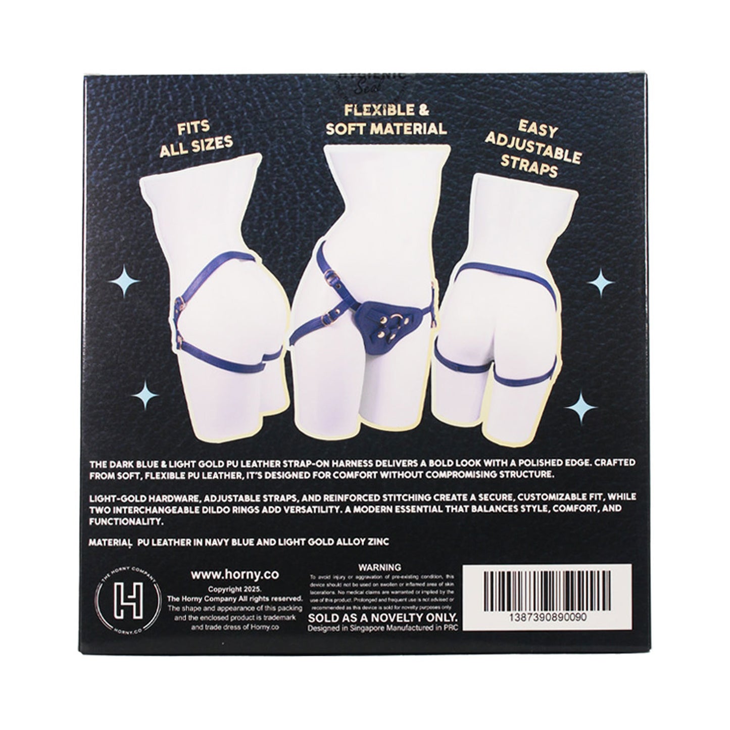 Unicorn Series - Dark Blue and Light Gold PU Leather Strap-on Harness