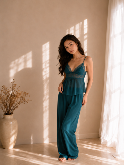 Ember Silk Lounge Set - Teal Green
