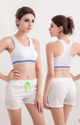 Naya Nina - Padded Sports Bra with X-Back White Blue Edge Stripes (L Size)