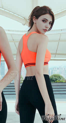 Naya Nina - Padded Sports Bra with X-Back Orange Black Edge Stripes (L Size)