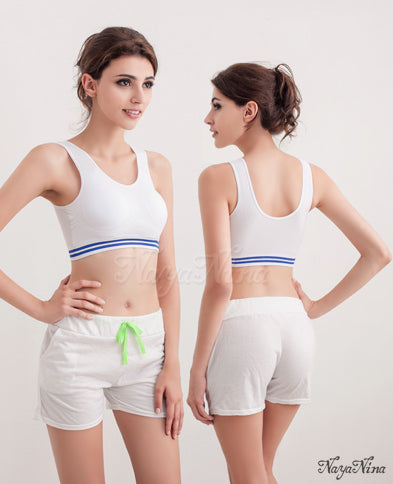 Naya Nina - Padded Sports Bra with UltraBack - White Blue Edge Stripes (L Size)