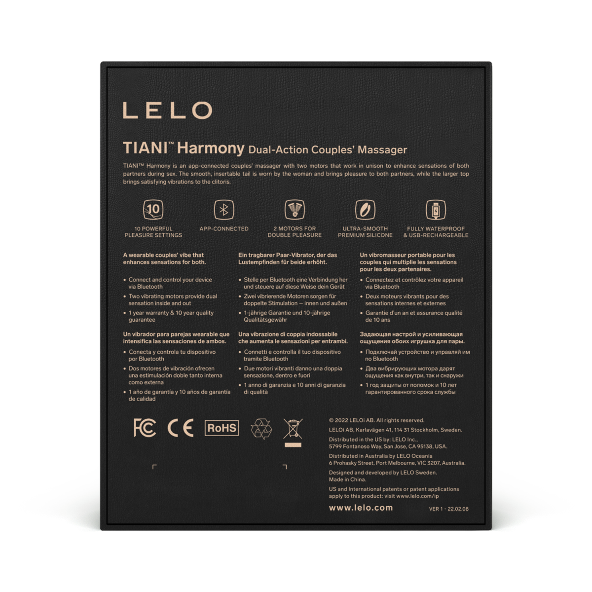 Lelo - Tiani Harmony Dual Action App Controlled Couple Vibrator (Aqua) (Free Massage Candle)