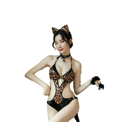 Ping Xian - Sexy Cat Girl Leopard Print Costume Teddy One Size