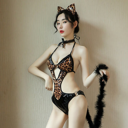 Ping Xian - Sexy Cat Girl Leopard Print Costume Teddy One Size