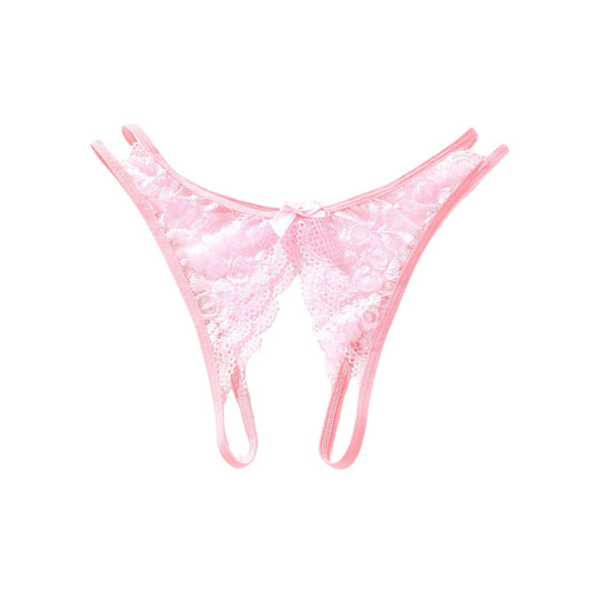 Letrista - Sexy Lace Open Crotch Thong Pink One Size