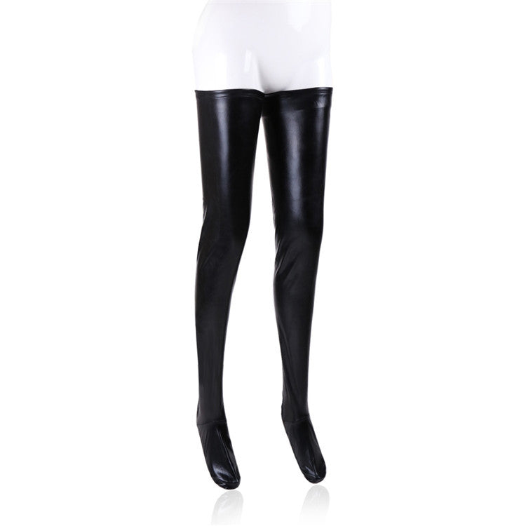 The Horny Company - Black Dragon Faux Leather Thigh High Stockings With Anti-slip Small