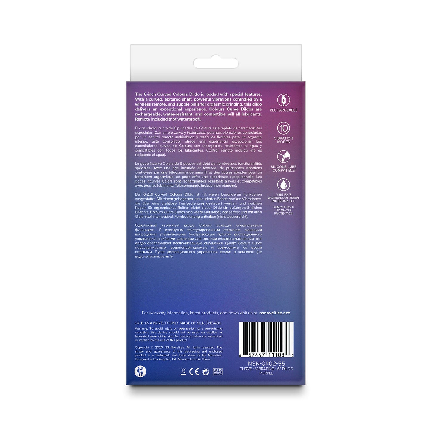 Colours - Curve 6-inch Vibrating Dildo with Remote Purple