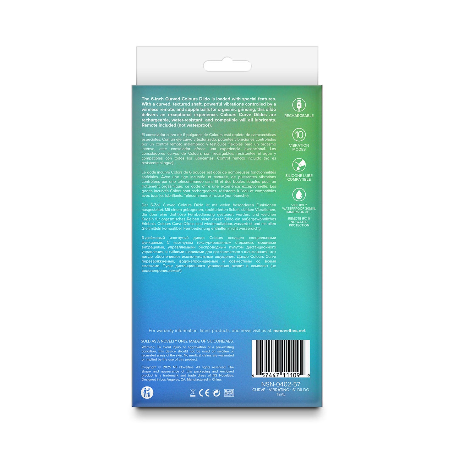 Colours - Curve 6-inch Vibrating Dildo with Remote Teal