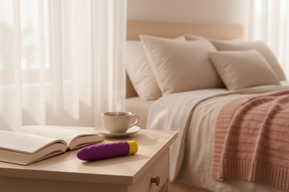 Cozy bedroom scene with ROMP Beat Vibrator | Pink Lifestyle