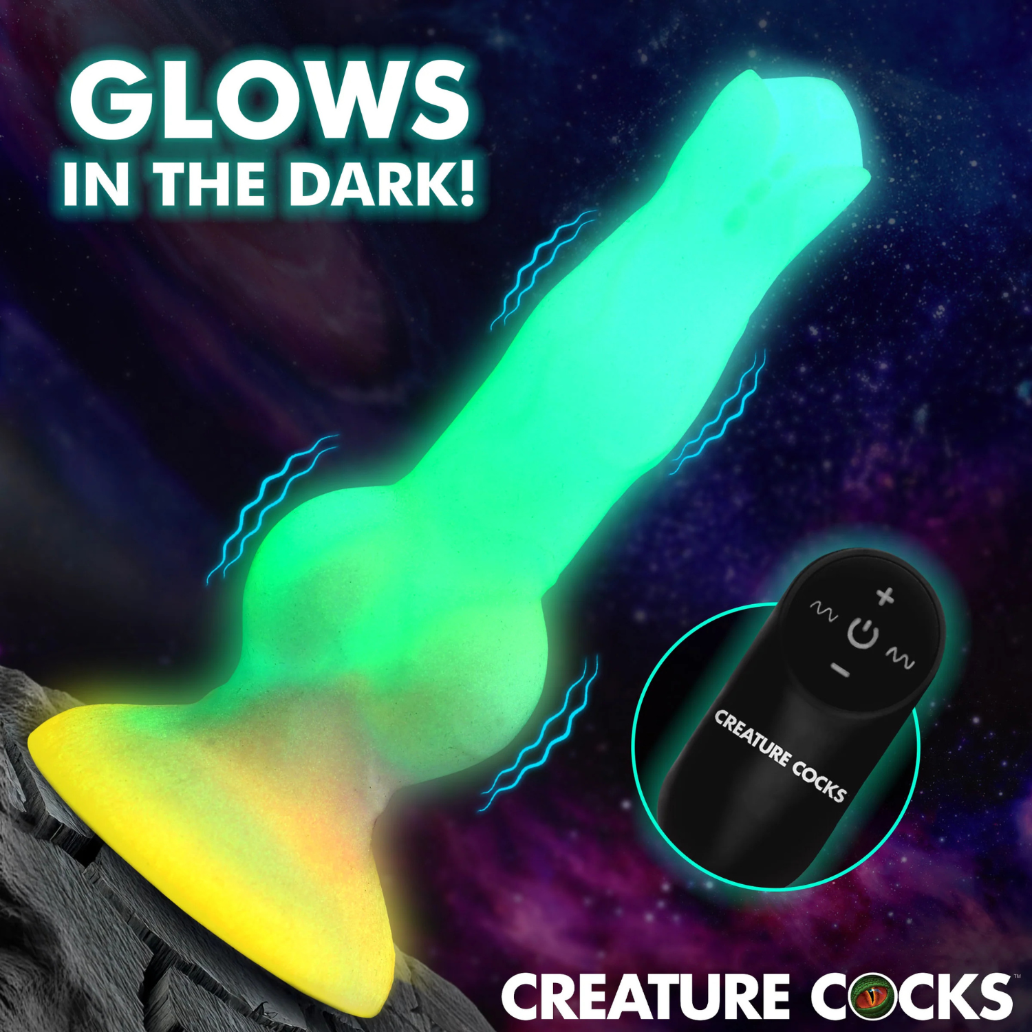 Creature Cocks - Astro Cock 8-inch Vibrating Glow-in-the-Dark Dildo with Remote