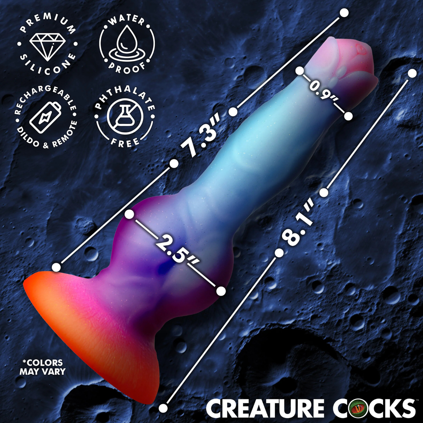 Creature Cocks - Astro Cock 8-inch Vibrating Glow-in-the-Dark Dildo with Remote