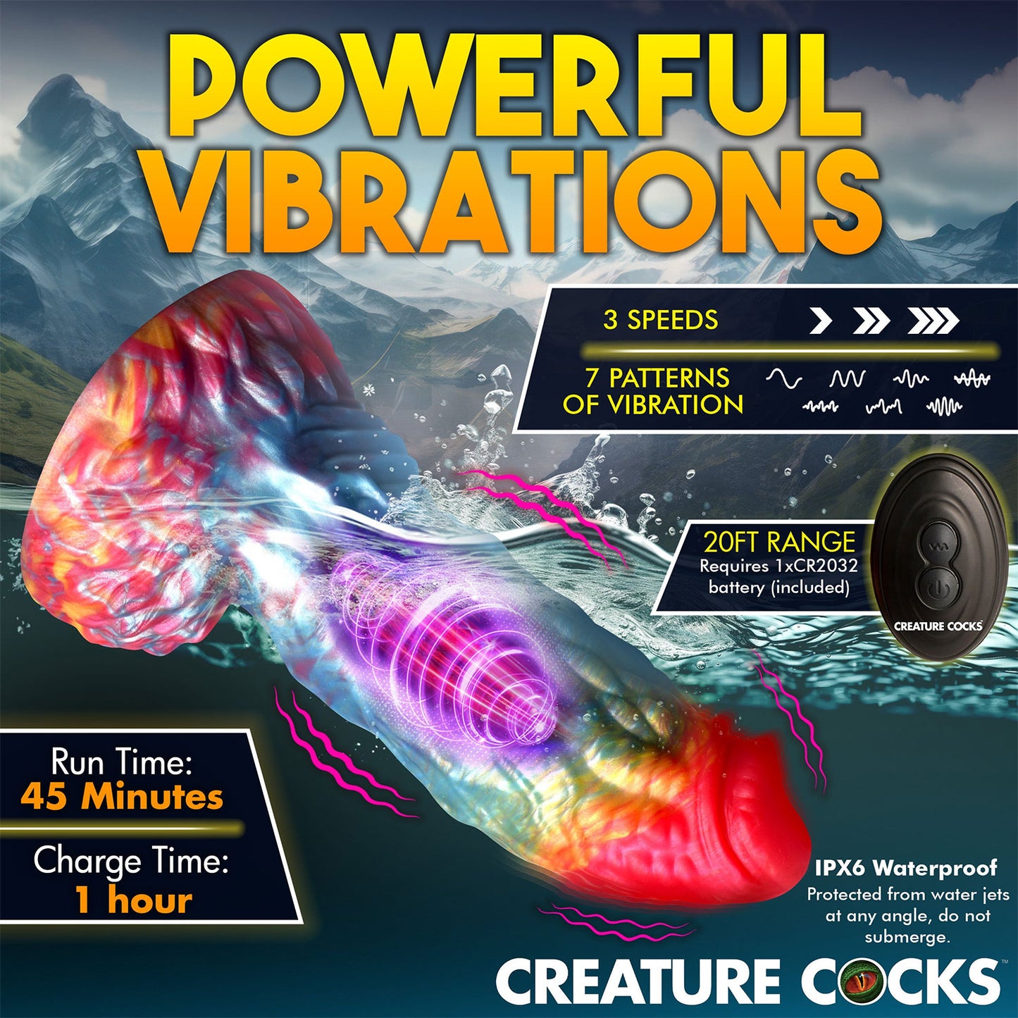 Creature Cocks - Rainbow Phoenix 6.8-inches Vibrating Dildo with Remote