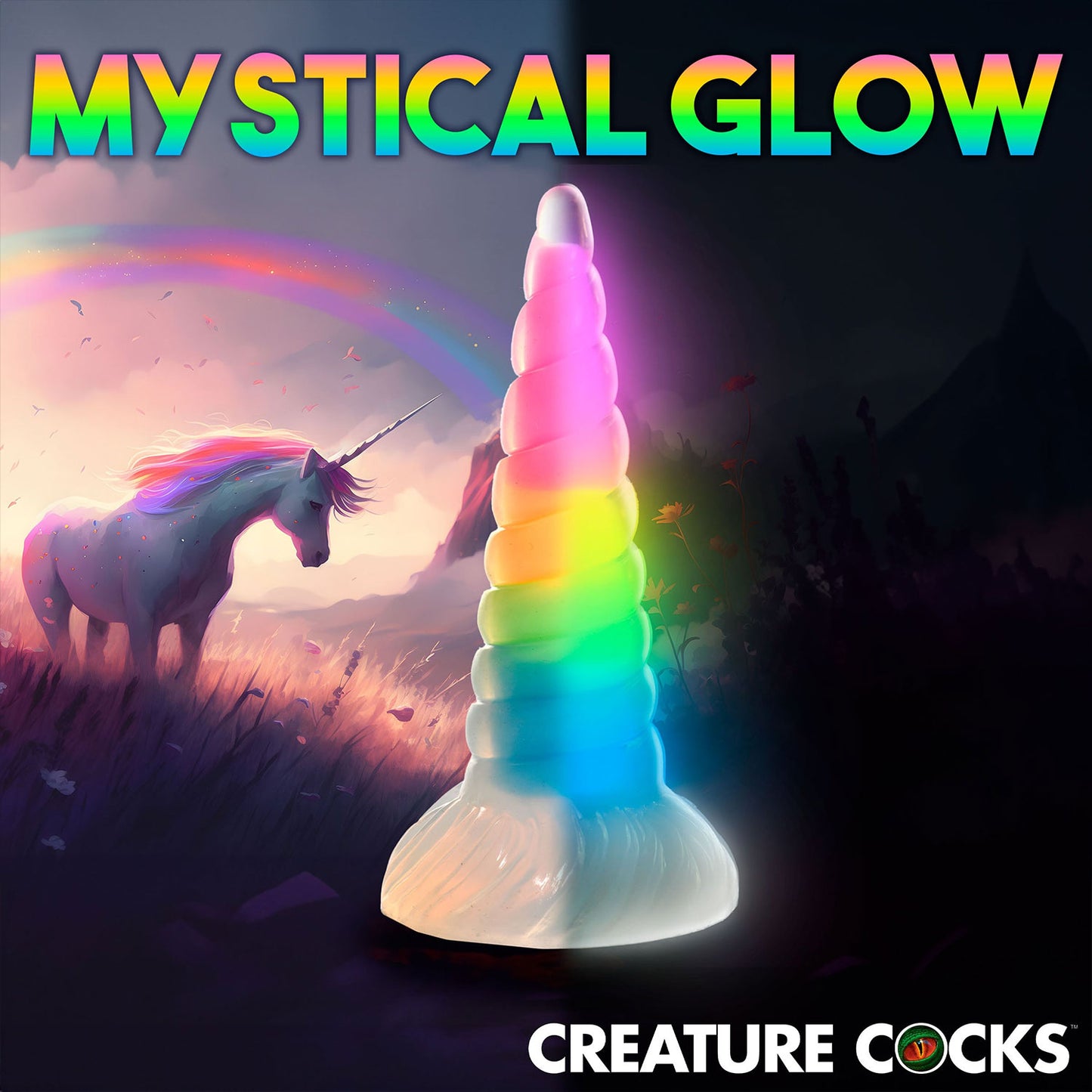 Creature Cocks - Uni Glow-In-The-Dark Rainbow 7.7-inch Silicone Dildo