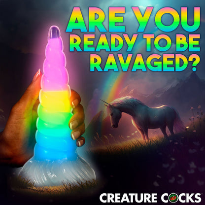 Creature Cocks - Uni Glow-In-The-Dark Rainbow 7.7-inch Silicone Dildo