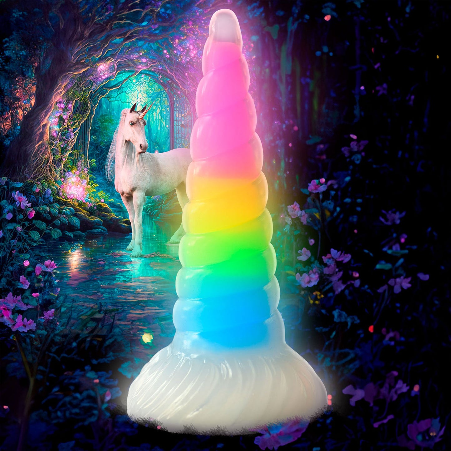 Creature Cocks - Uni Glow-In-The-Dark Rainbow 7.7-inch Silicone Dildo