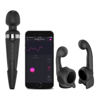 Lovense - Domi Wand 2 App Controlled Super Powerful Mini Wand and Attachment Bundle (Male + Female)