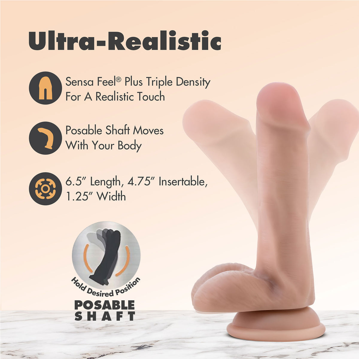 Dr. Skin - Plus Posable Shaft 6.5-inch Dildo With Balls Vanilla