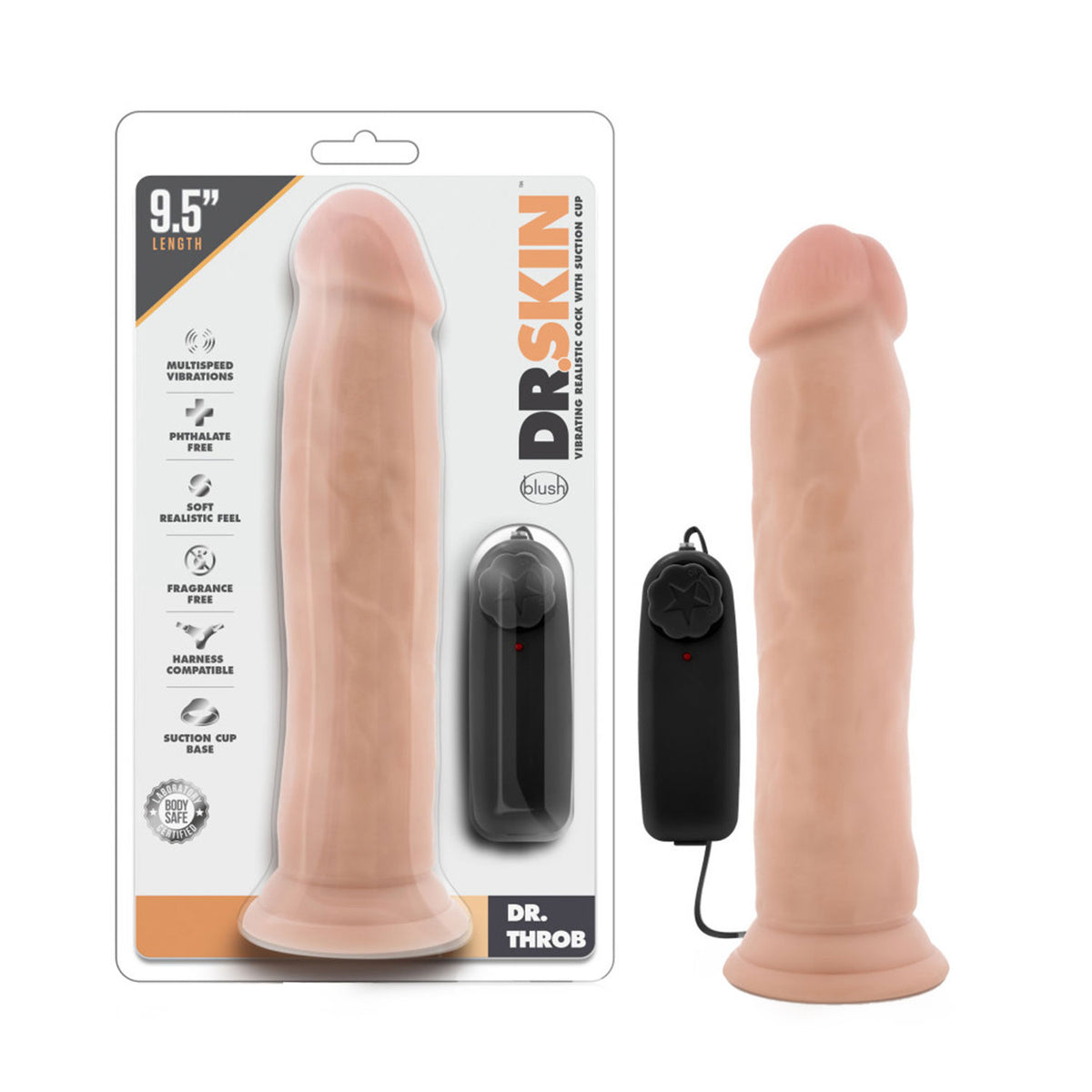 Dr. Skin - Dr. Throb 9.5-inch Realistic Remote-Controlled Vibrating Dildo Vanilla