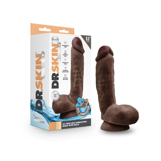 Dr. Skin - Glide 8.5-inch Self Lubricating Suction Cup Dildo with Balls Chocolate