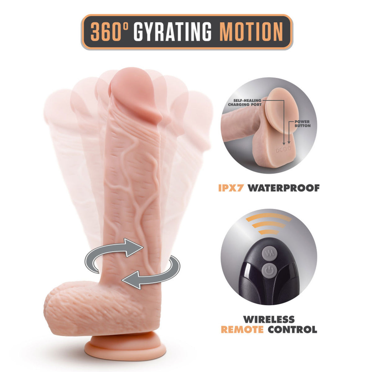Dr. Skin - Dr Ethan 8.5-inch Suction Cup Gyrating Dildo with Remote Beige
