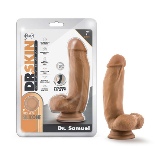 Dr. Skin - Dr. Samuel 7-inch Silicone Suction Cup Dildo with Balls Mocha