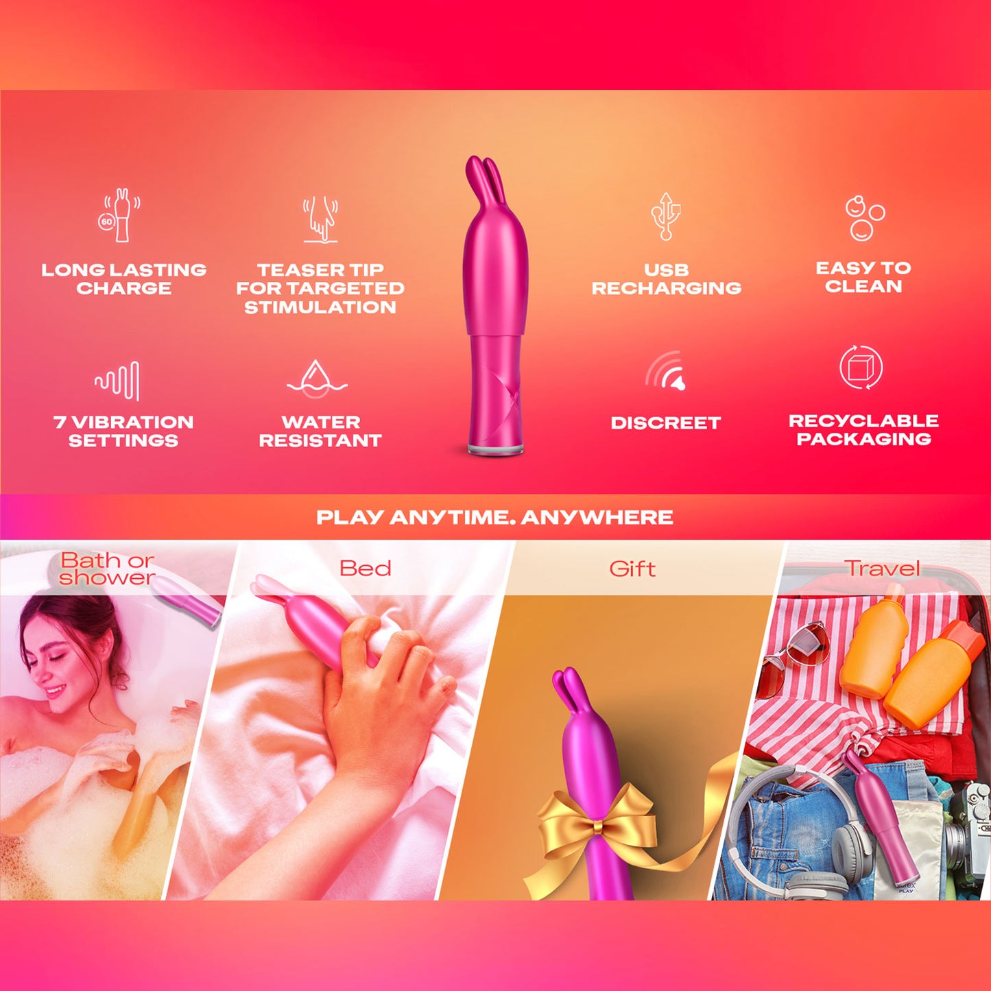 Durex - Play 2in1 Vibrator and Teaser Tip Clitoral and G-spot Stimulation