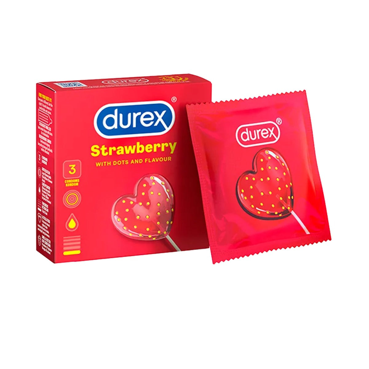 Durex - Strawberry with Dots and Flavour Condoms Box of 3