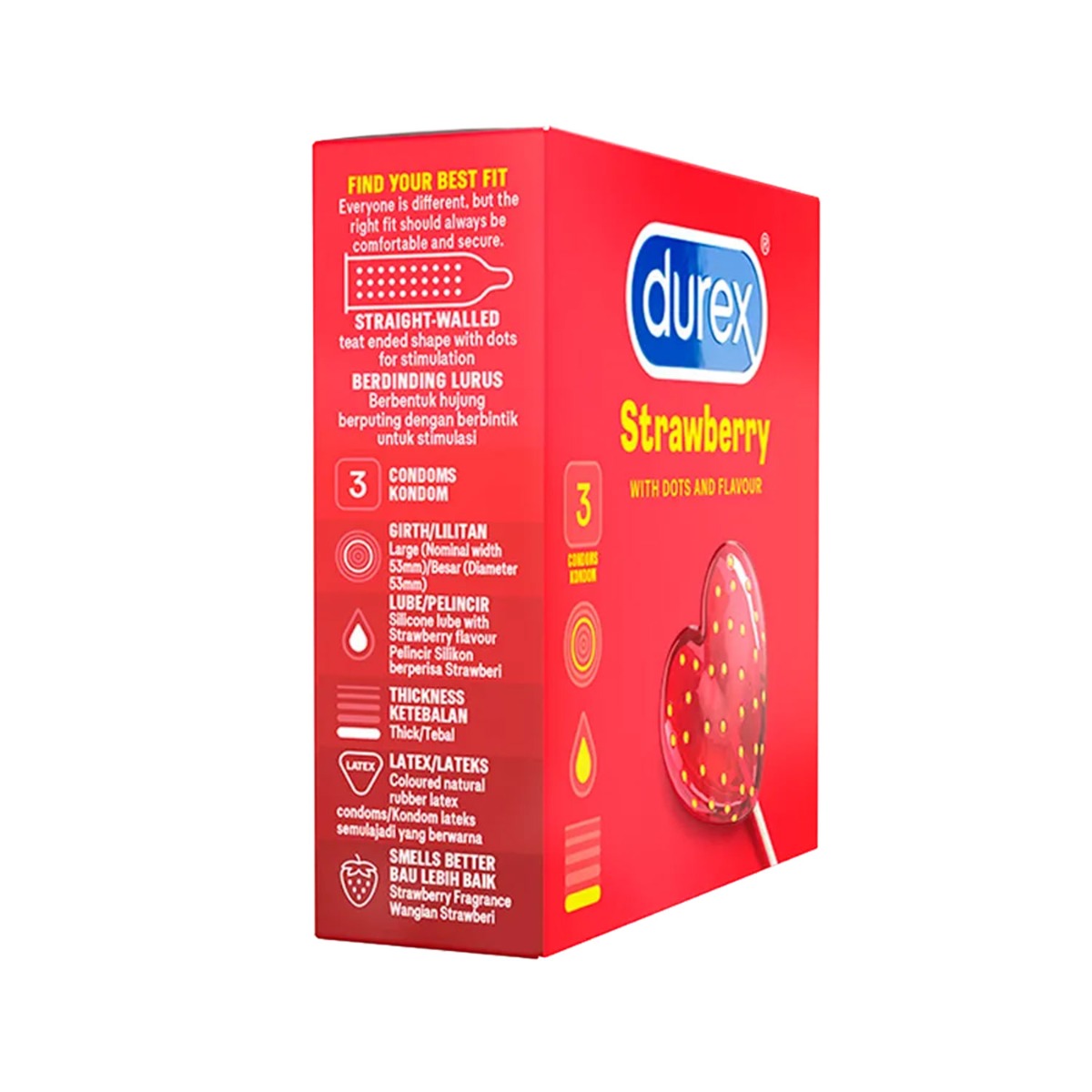 Durex - Strawberry with Dots and Flavour Condoms Box of 3