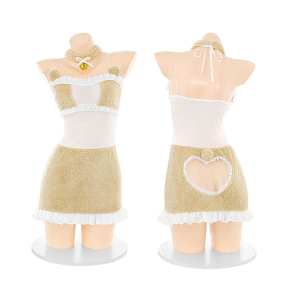 Fee Et Moi - Teddy Bear Heart Cut Mini Skirt Set Milk Coffee One Size