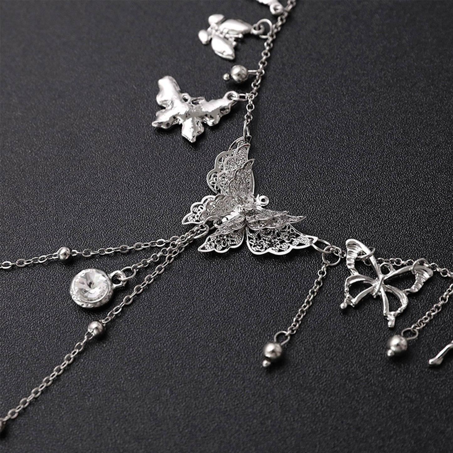 Fee Et Moi - Butterfly Charm Body Chain Choker with Nipple Clips