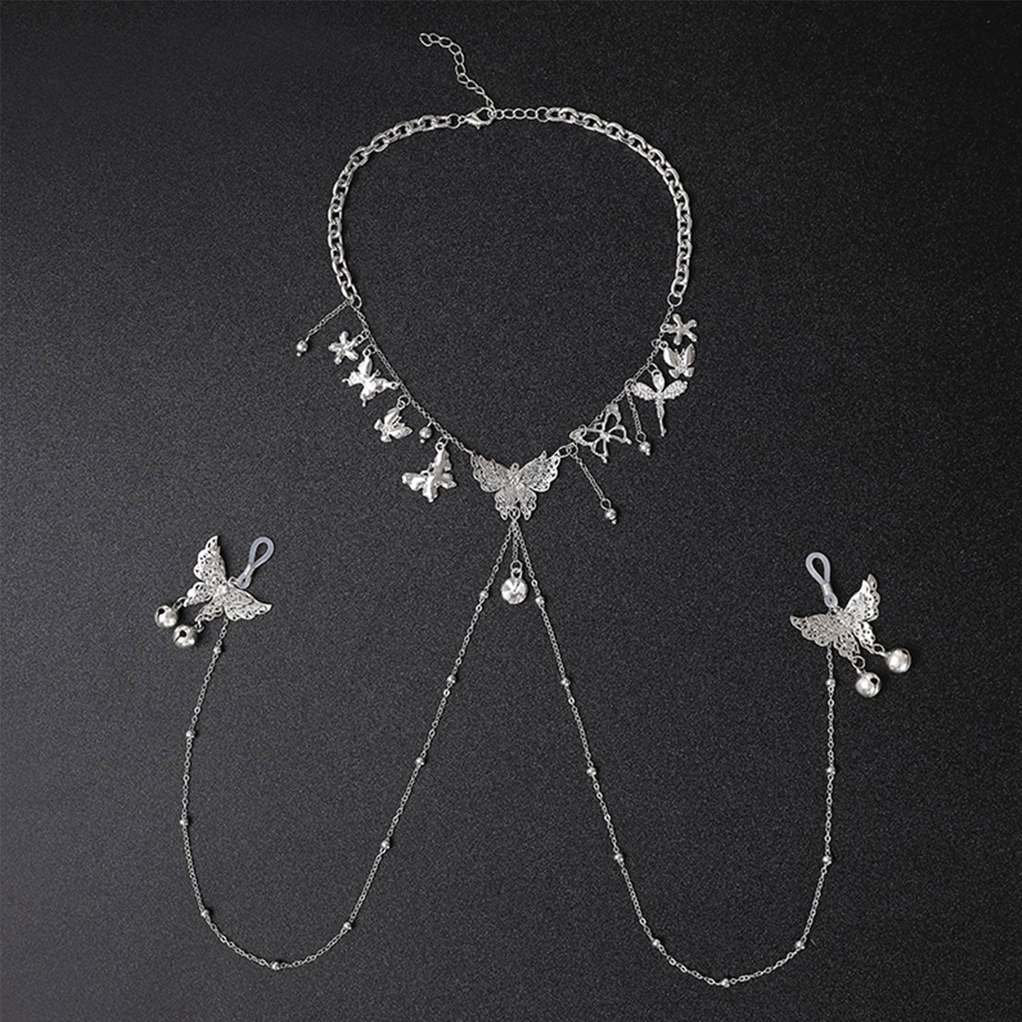 Fee Et Moi - Butterfly Charm Body Chain Choker with Nipple Clips