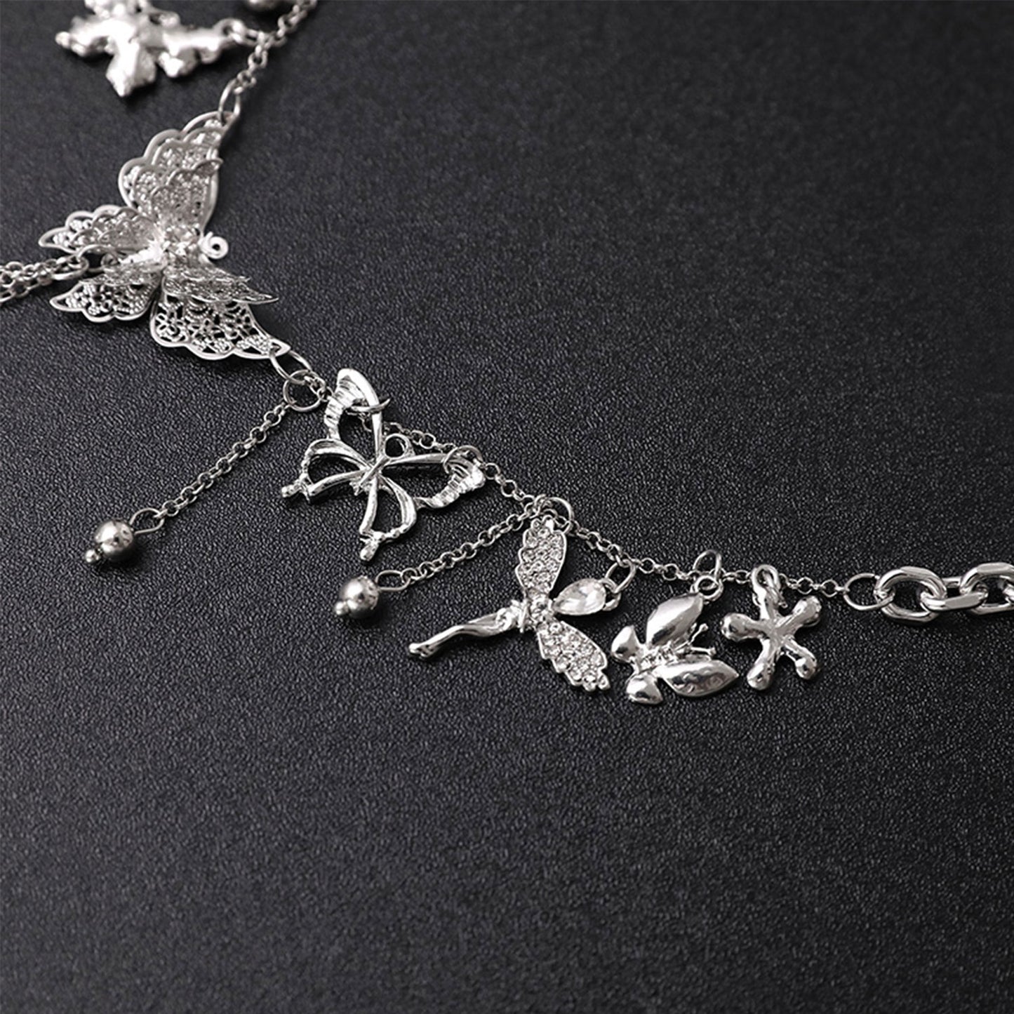 Fee Et Moi - Butterfly Charm Body Chain Choker with Nipple Clips