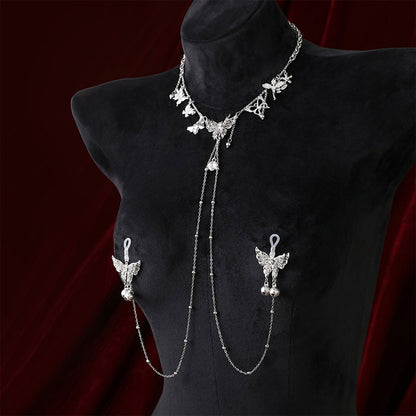Fee Et Moi - Butterfly Charm Body Chain Choker with Nipple Clips