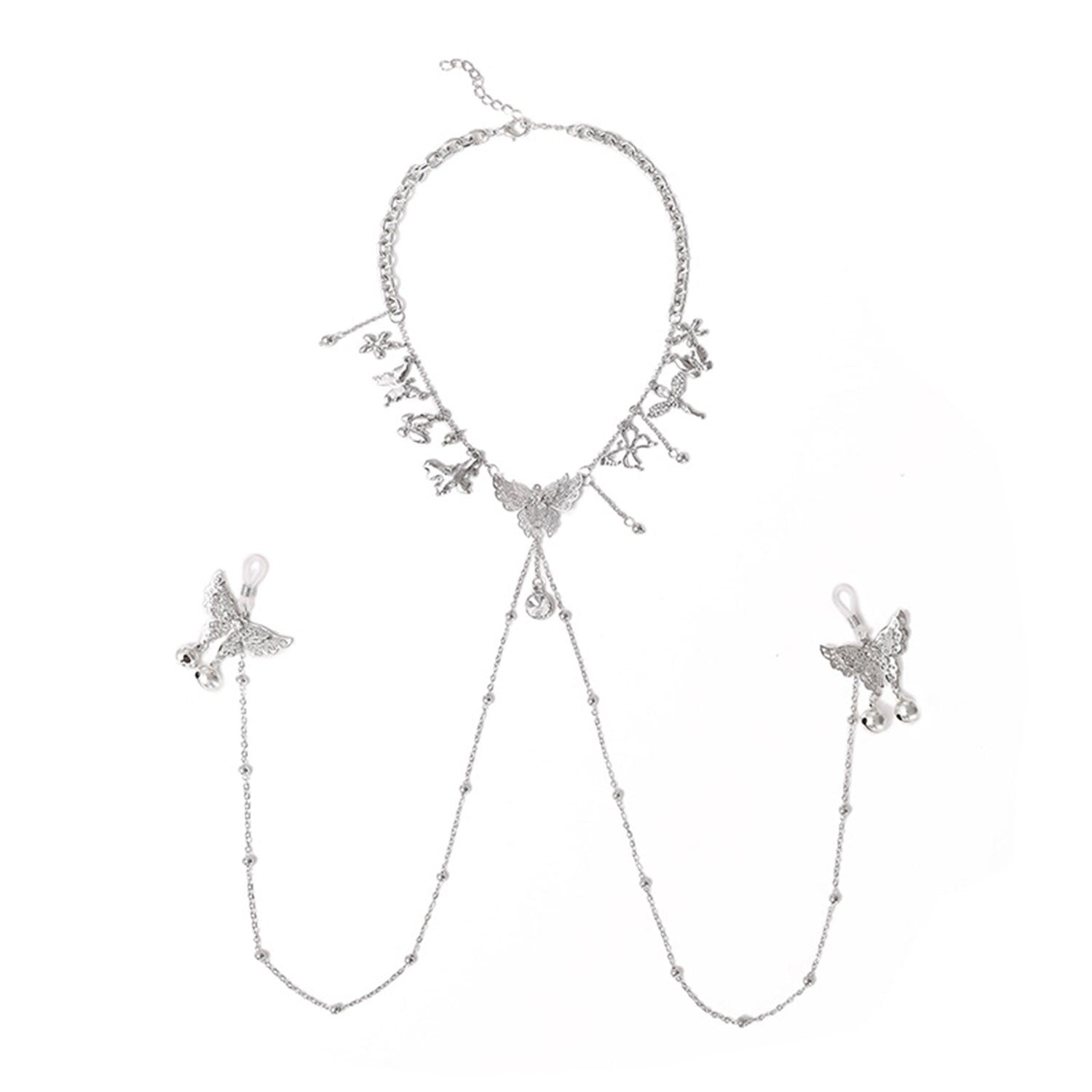 Fee Et Moi - Butterfly Charm Body Chain Choker with Nipple Clips