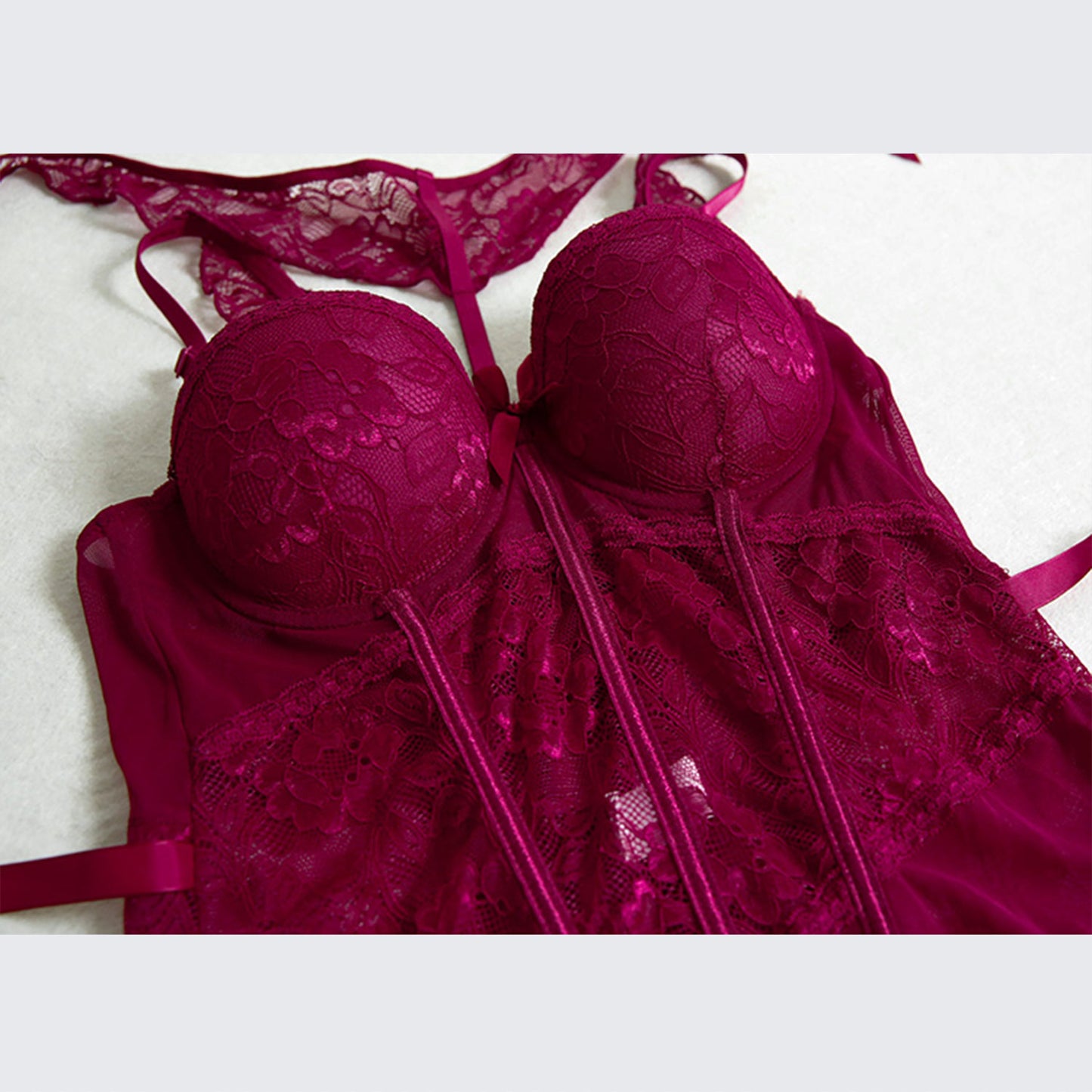 Fee Et Moi - Tease and Tempt Lace Corset Lingerie with Garter