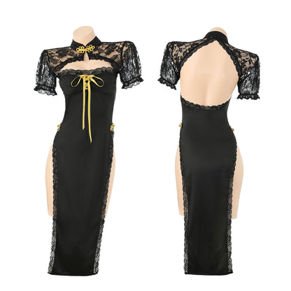 Fee Et Moi - Lace-Trim Open-Back Cheongsam Dress One Size