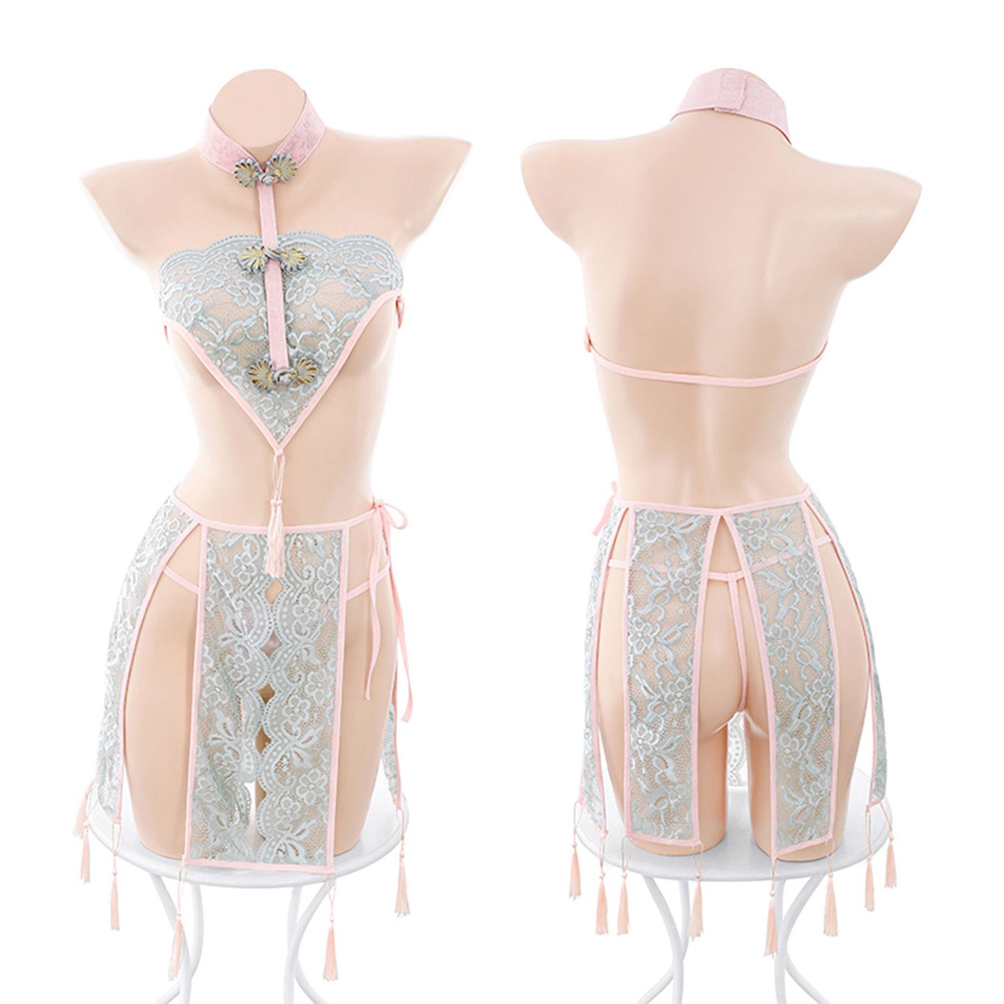 Fee Et Moi - Vintage Lace Side Split Cheongsam One Size