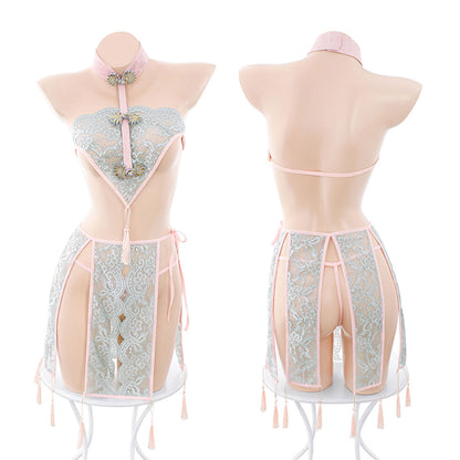 Fee Et Moi - Vintage Lace Side Split Cheongsam One Size
