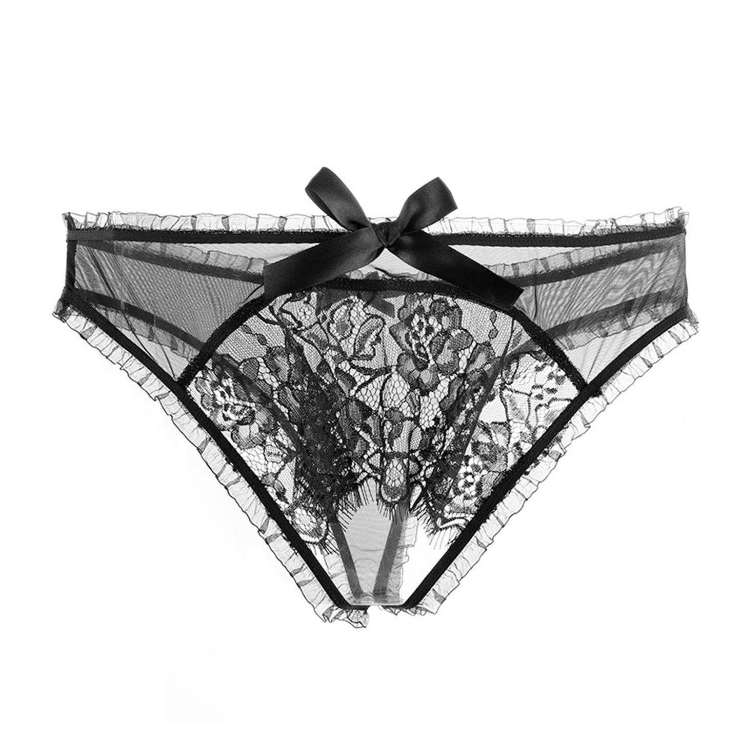 Fee Et Moi - Sheer Lace Bow Sexy Panty Black