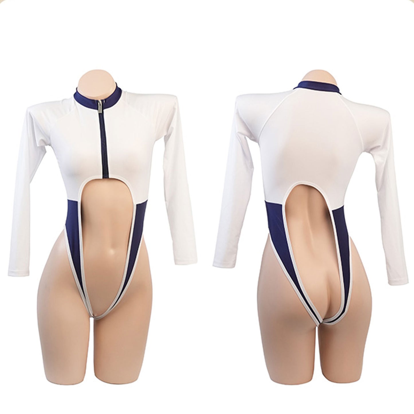 Fee Et Moi - Daring Cutout Long-Sleeve Zip-Up Crotchless Jumpsuit