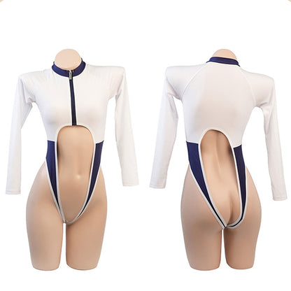 Fee Et Moi - Daring Cutout Long-Sleeve Zip-Up Crotchless Jumpsuit