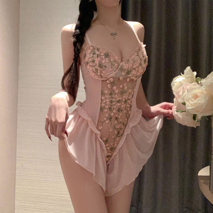 Fee et Moi - Blossom Sheer Embroidered Mesh Bodysuit